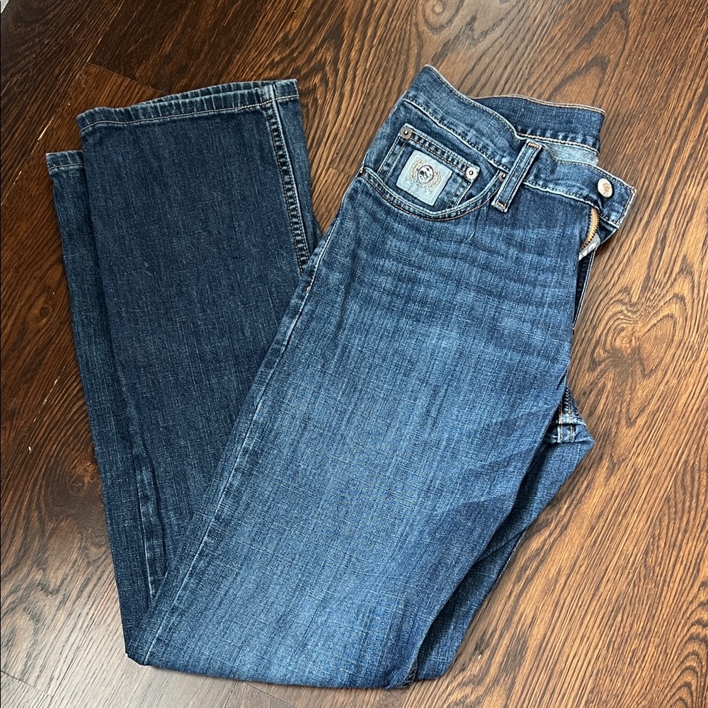 Cinch Men's Dark and Medium Blue Straight Jeans